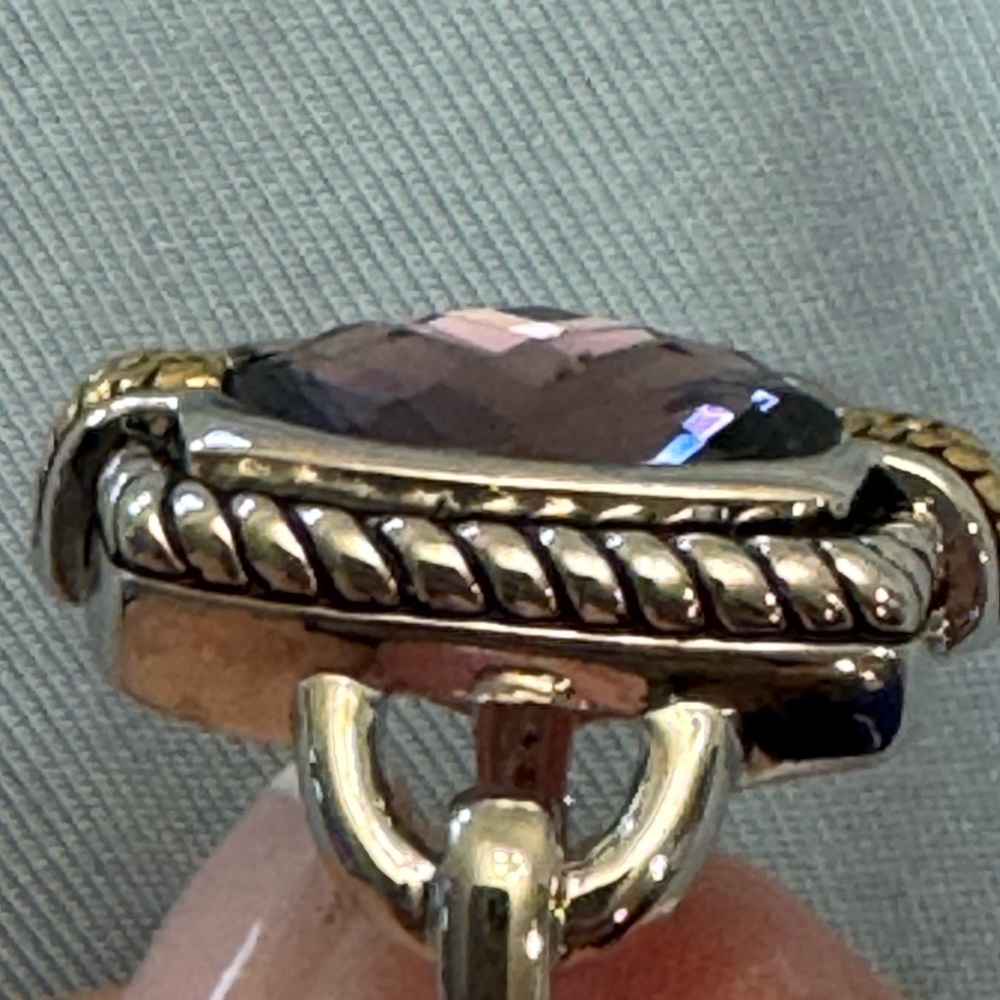 Faceted Faux Amethyst Silver Tone Statement Ring - Picture 6 of 12